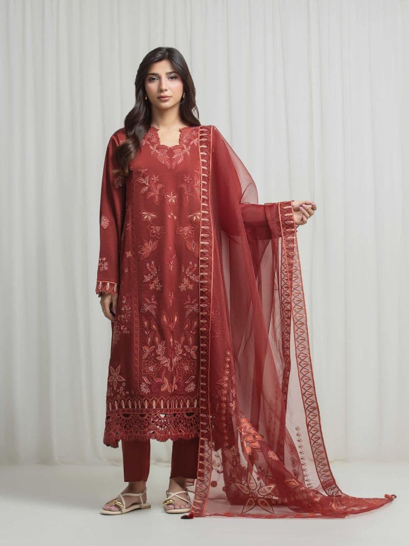 Embroidered Silk Satin Suit