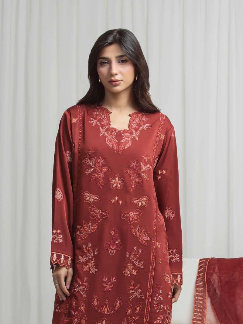 Embroidered Silk Satin Suit