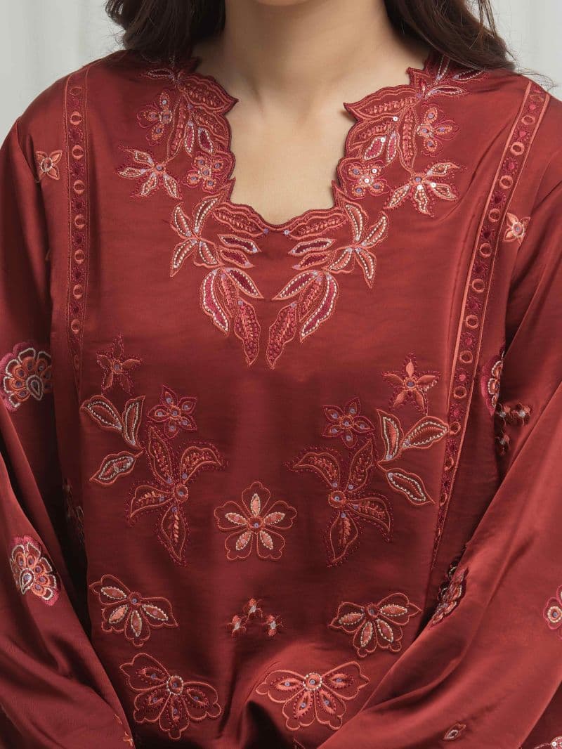 Embroidered Silk Satin Suit