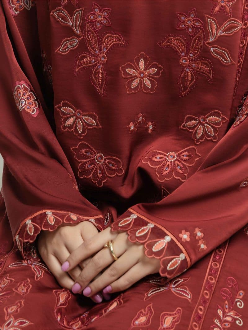 Embroidered Silk Satin Suit