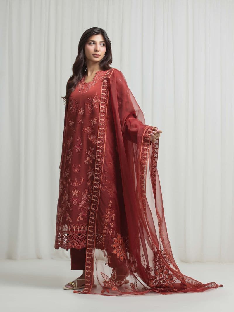 Embroidered Silk Satin Suit