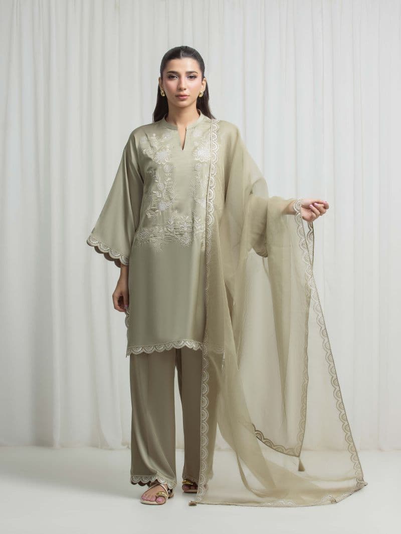 Embroidered Satin Suit