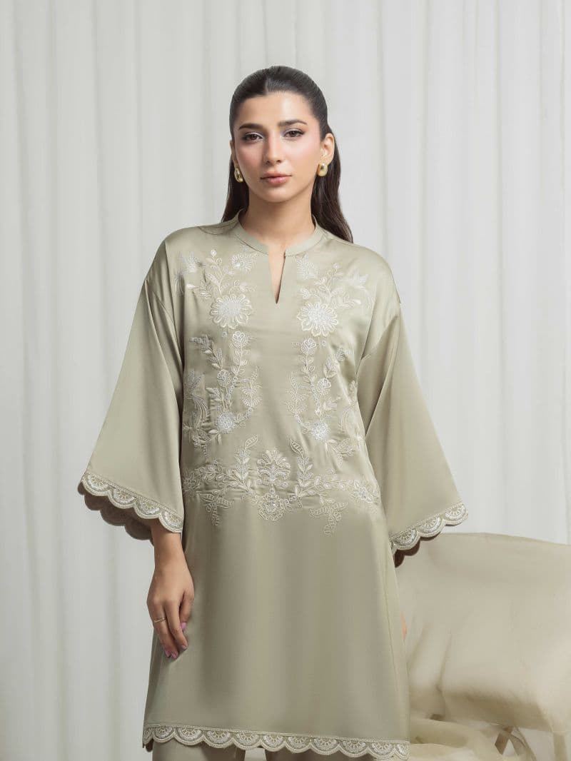 Embroidered Satin Suit