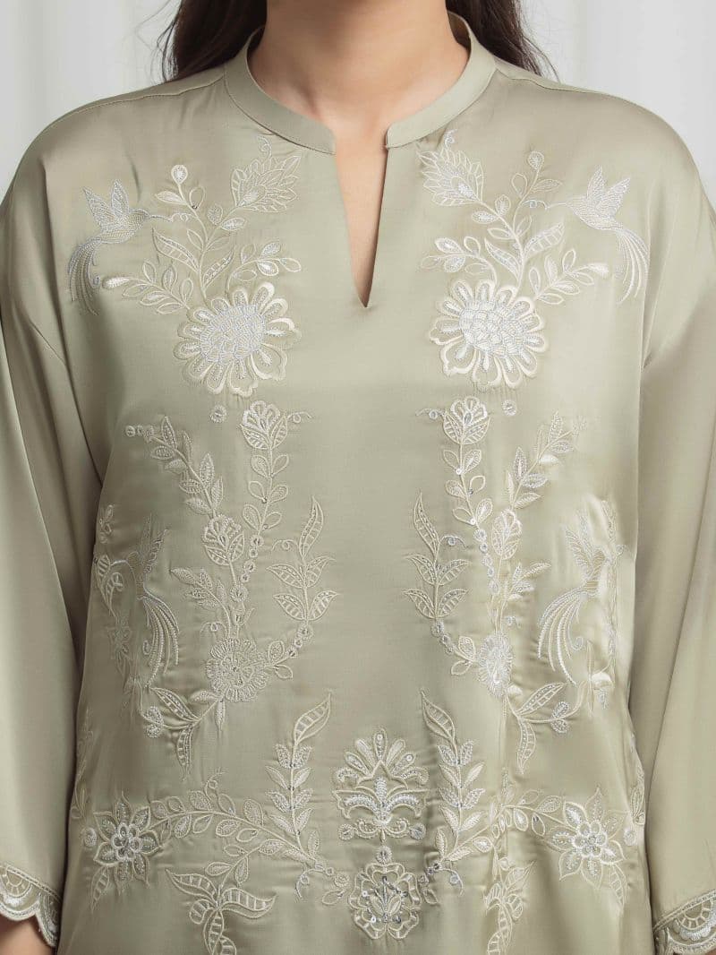 Embroidered Satin Suit