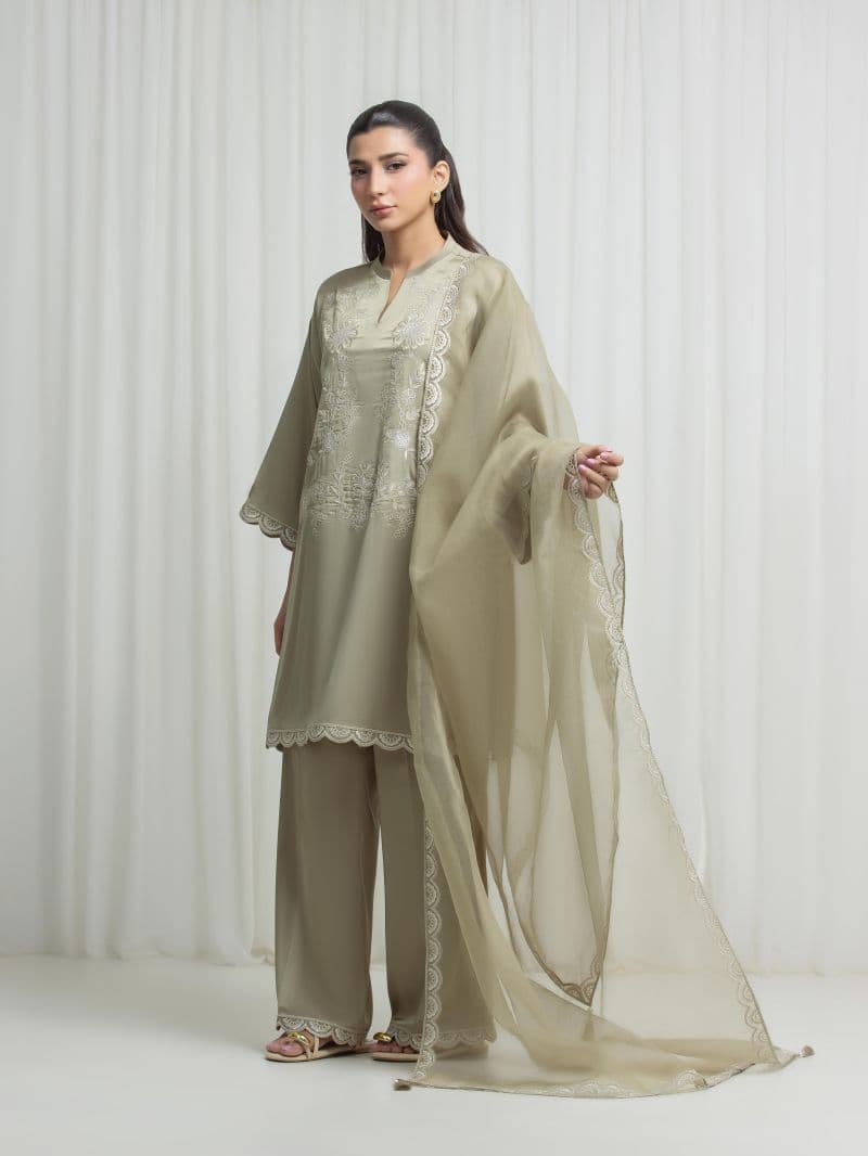 Embroidered Satin Suit