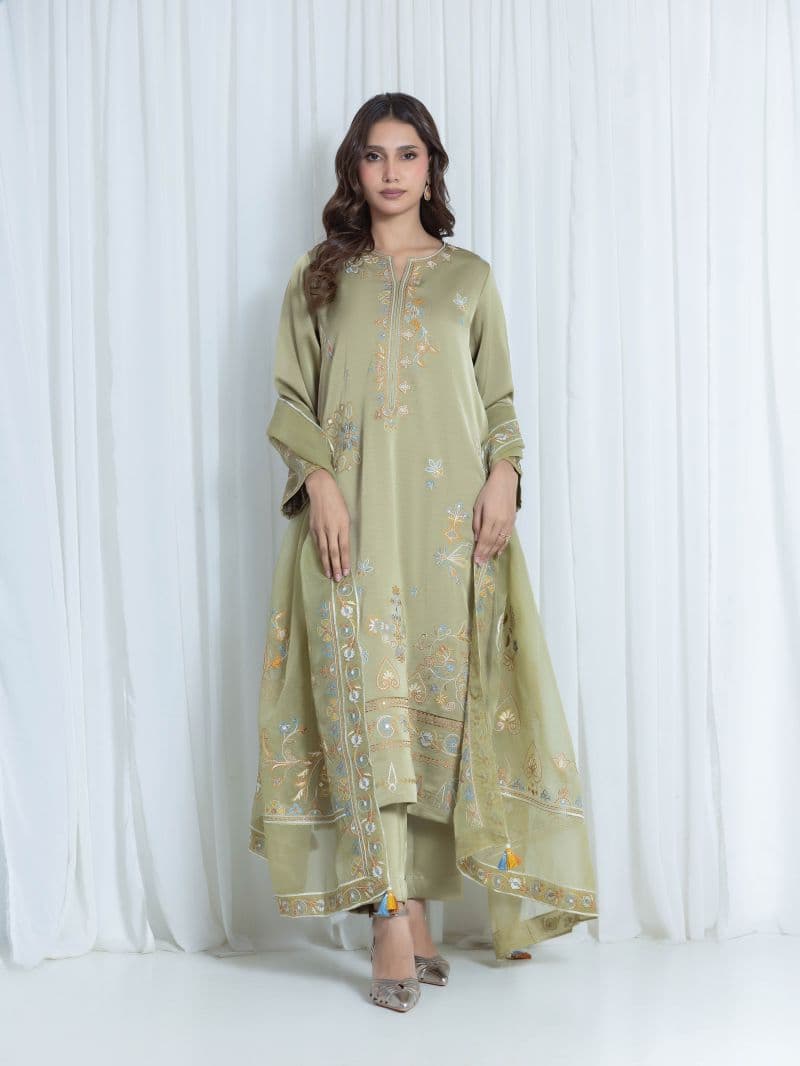 Embroidered Satin Suit
