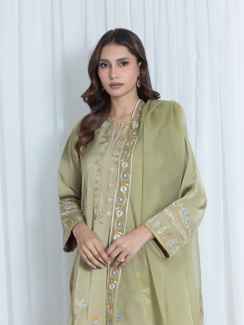 Embroidered Satin Suit