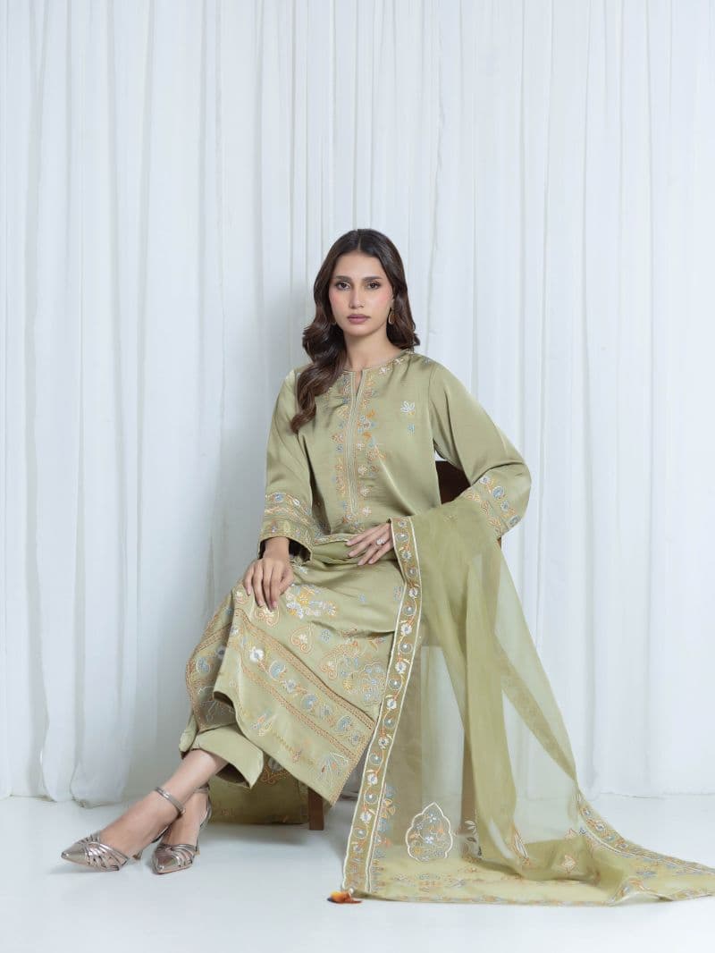 Embroidered Satin Suit