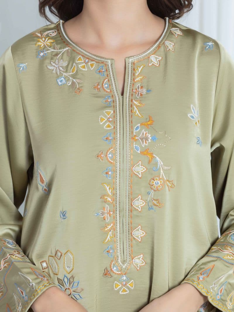 Embroidered Satin Suit