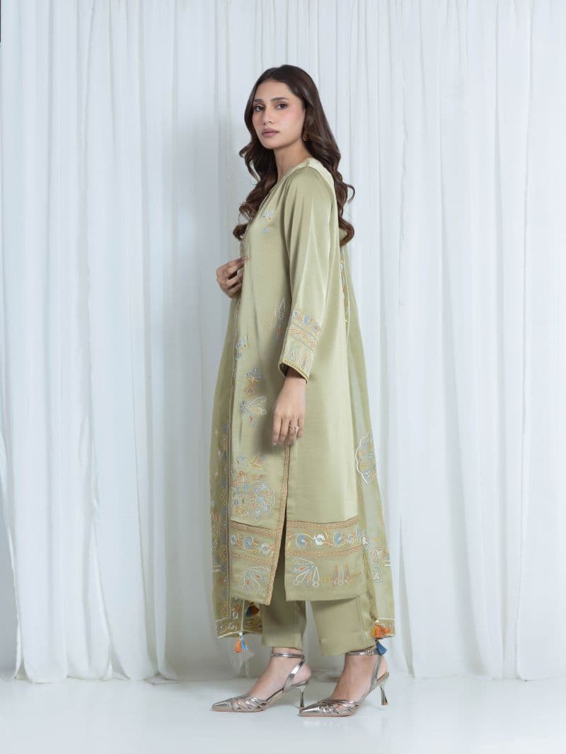 Embroidered Satin Suit
