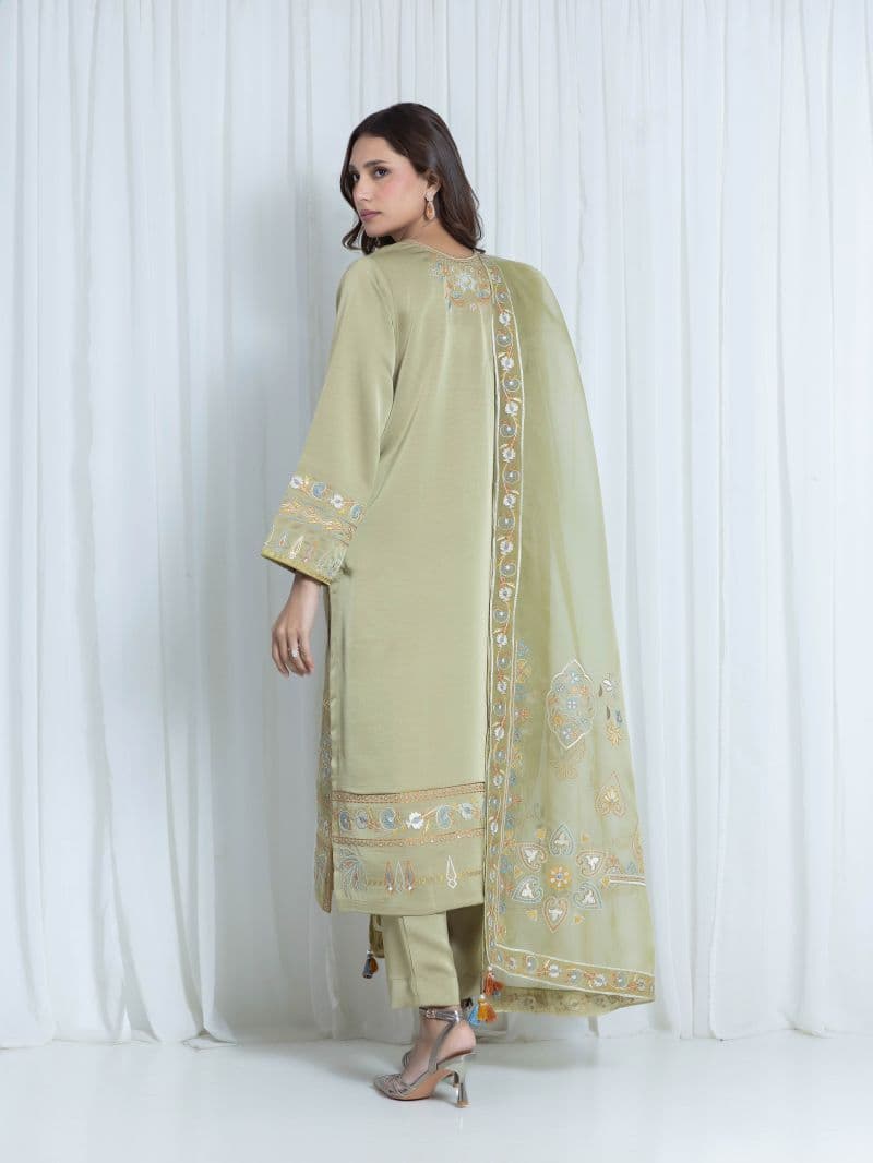 Embroidered Satin Suit