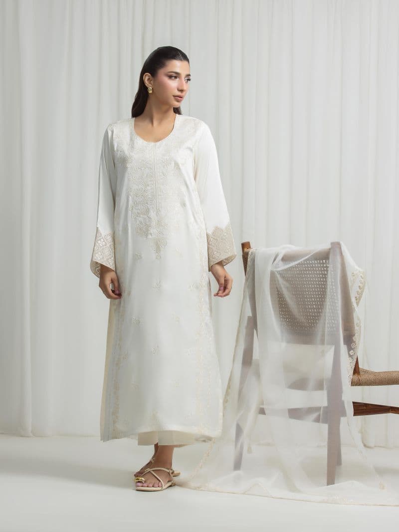 Embroidered Satin Suit