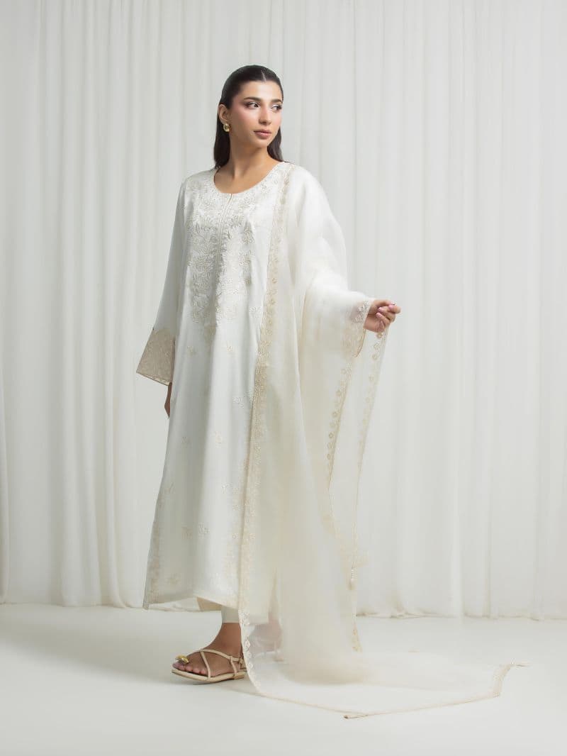 Embroidered Satin Suit