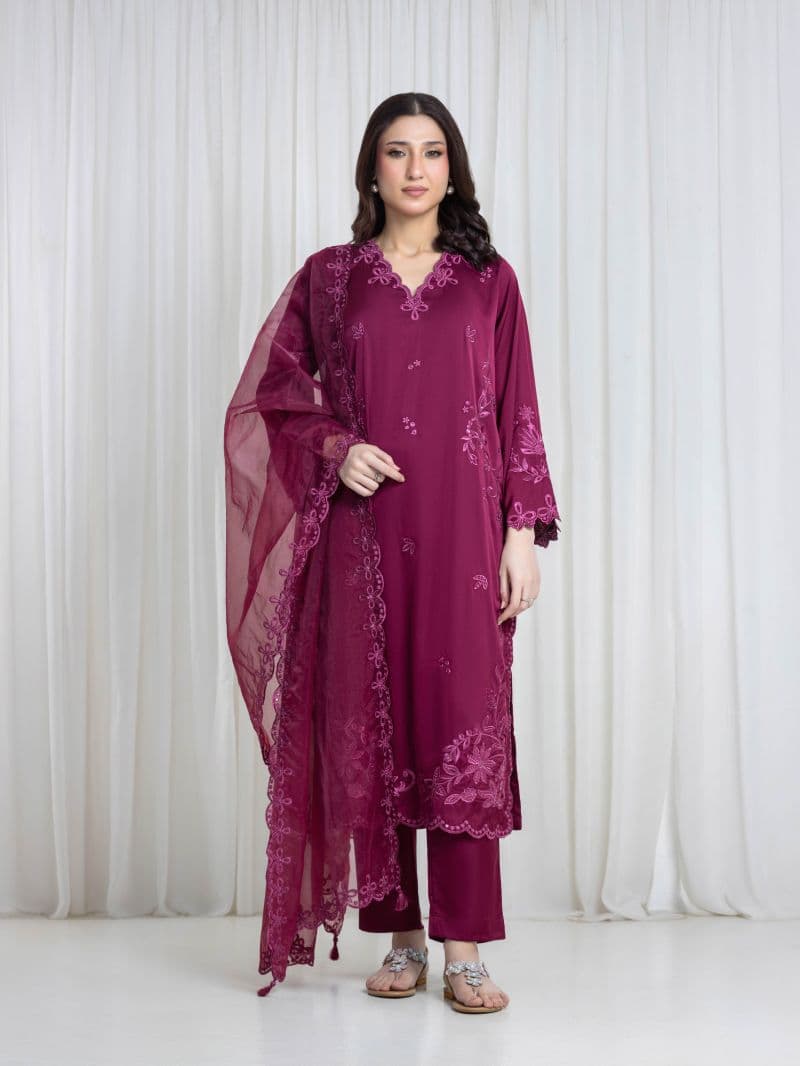 Embroidered Satin Suit