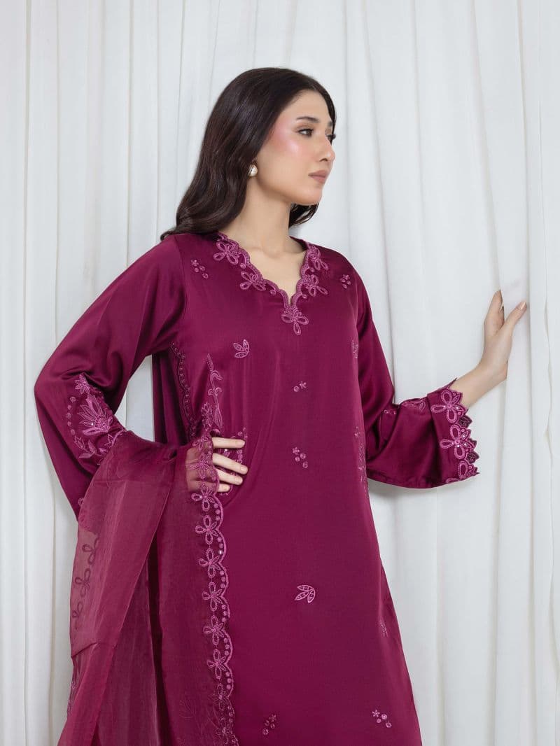 Embroidered Satin Suit