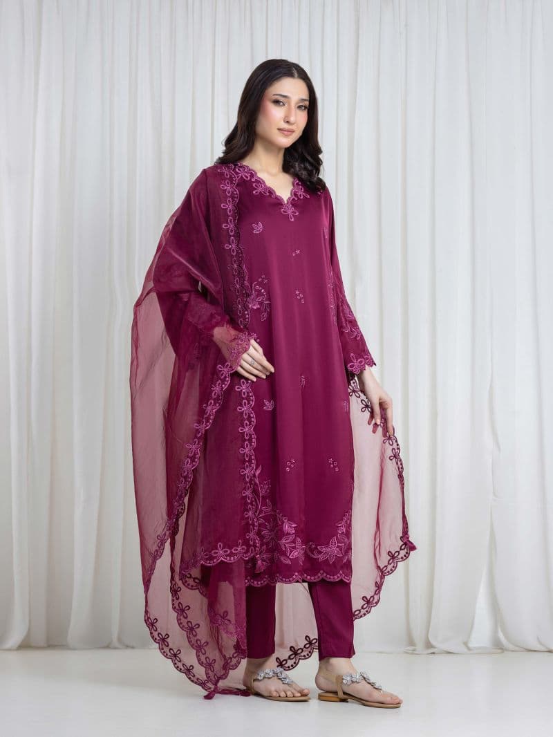 Embroidered Satin Suit