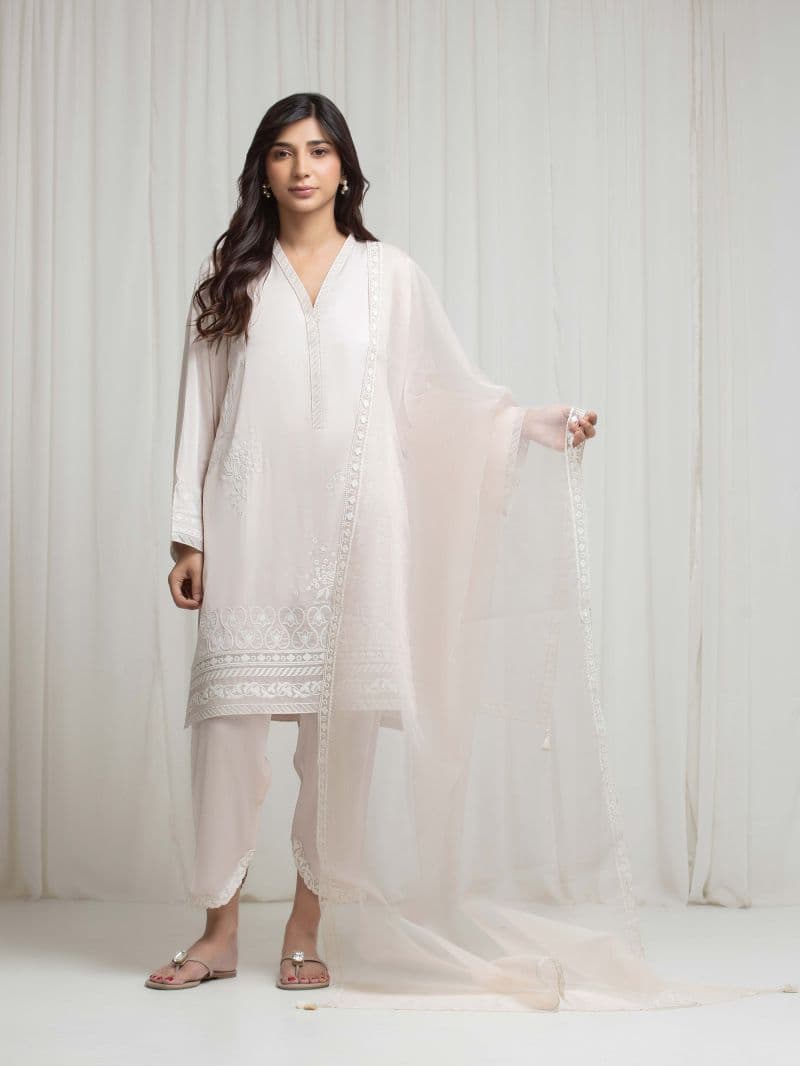 Embroidered Satin Suit