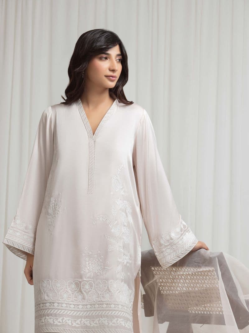 Embroidered Satin Suit