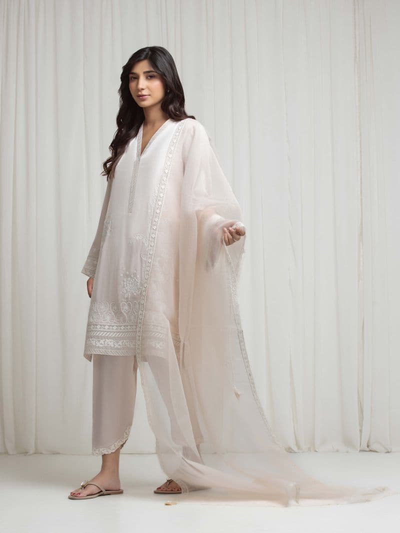 Embroidered Satin Suit