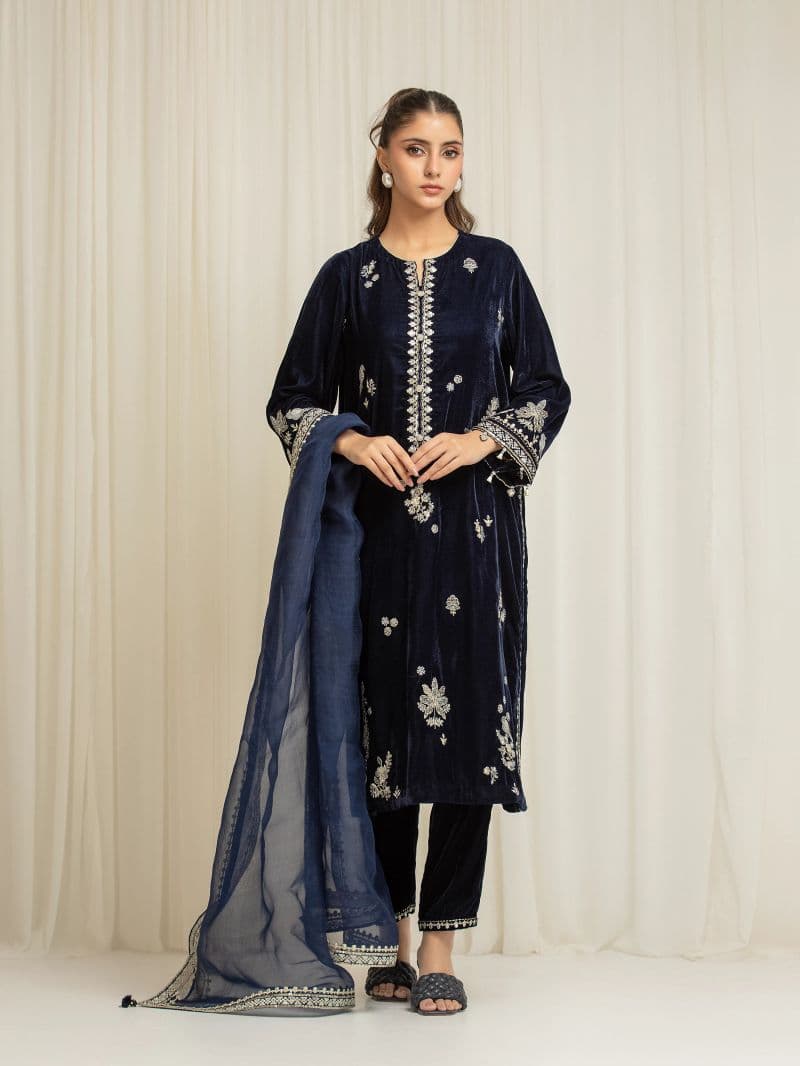 Embroidered Velvet Suit