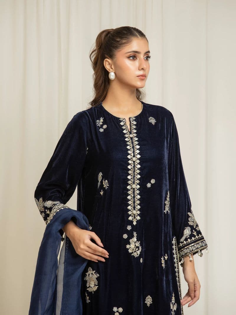 Embroidered Velvet Suit