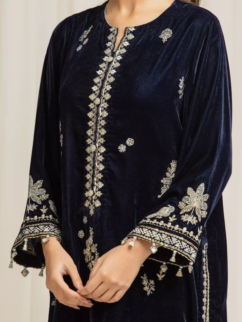 Embroidered Velvet Suit
