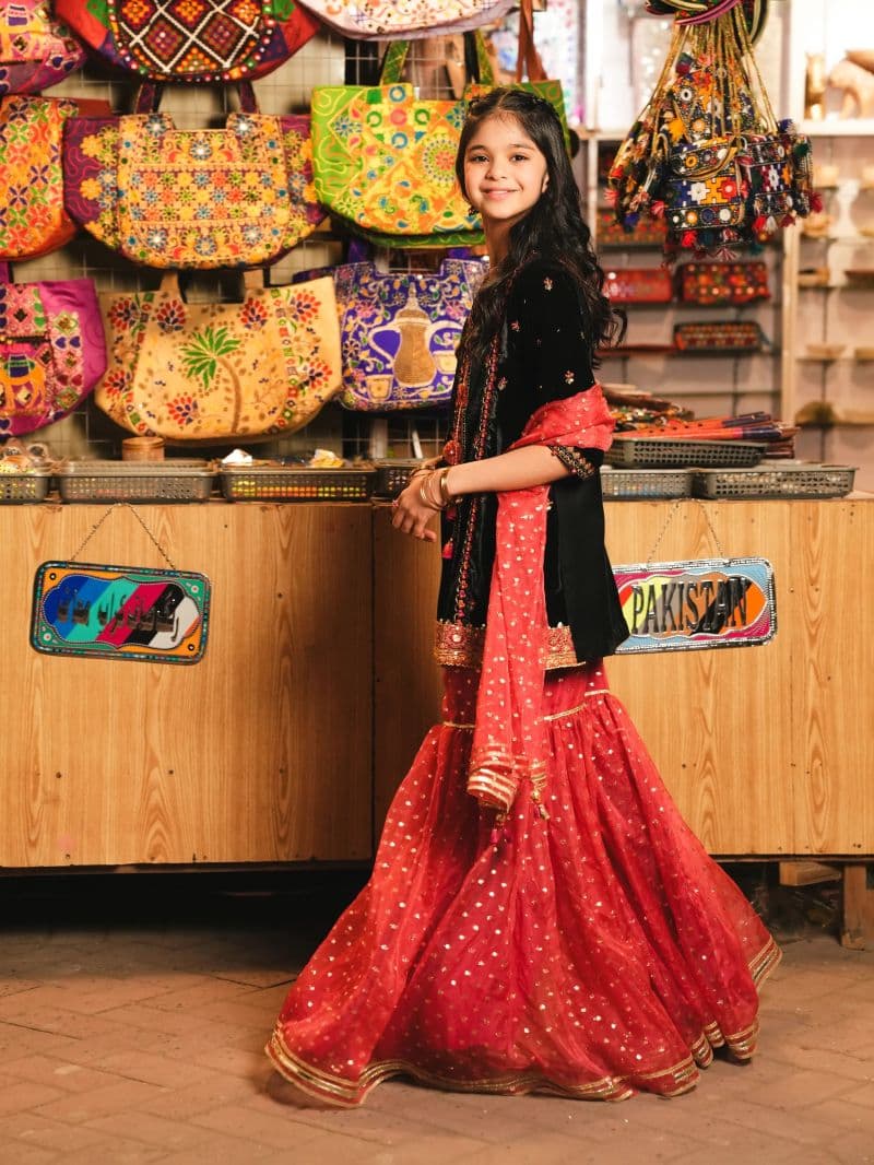 Embroidered Velvet Gharara Suit