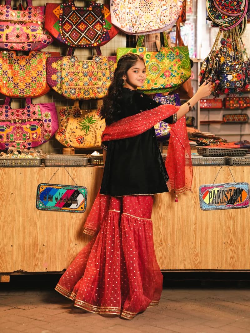 Embroidered Velvet Gharara Suit