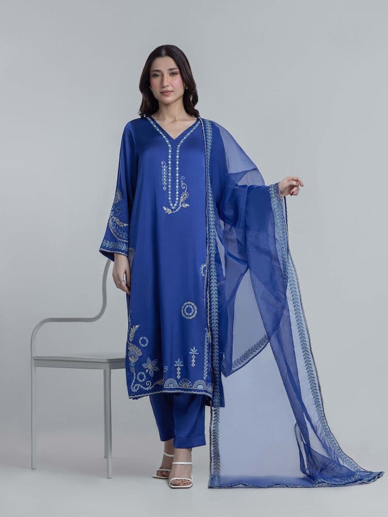 Embroidered Satin Suit