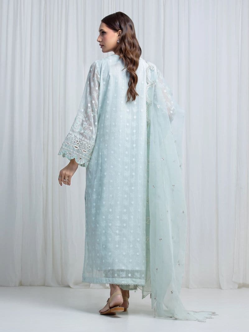 Embroidered Chiffon Suit - EWU6V25-33569-3P thumbnail