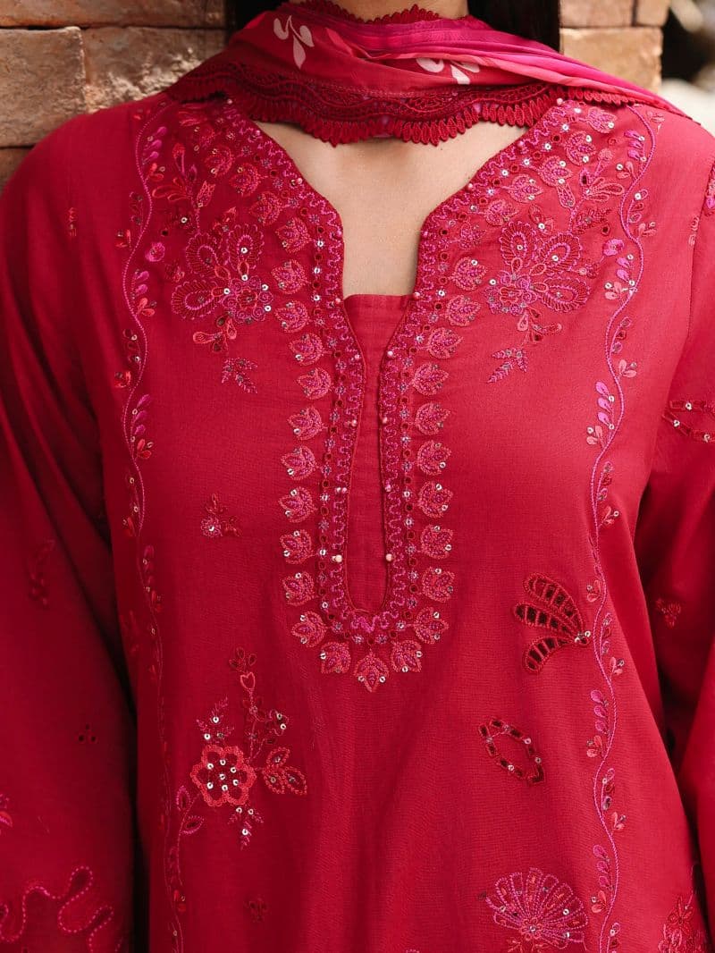 Embroidered Cambric Suit - EWU6V2-33655-3P
