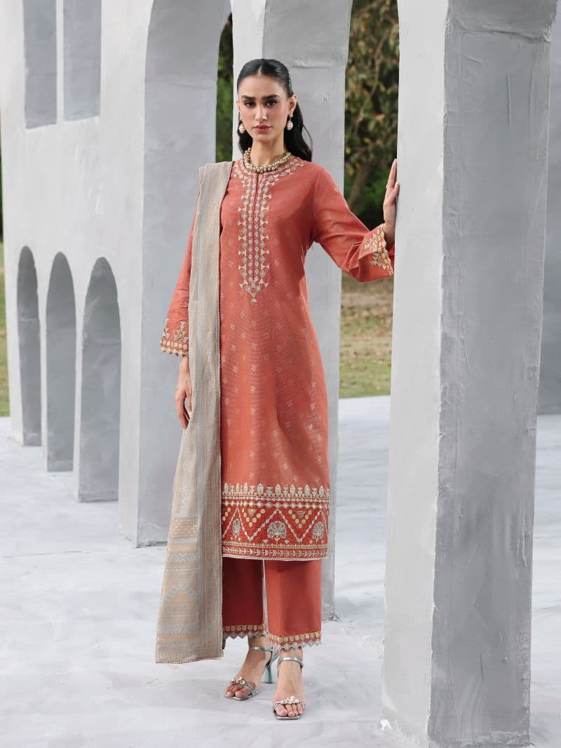 Embroidered Jacquard Suit - EWU6V3-33461-3P
