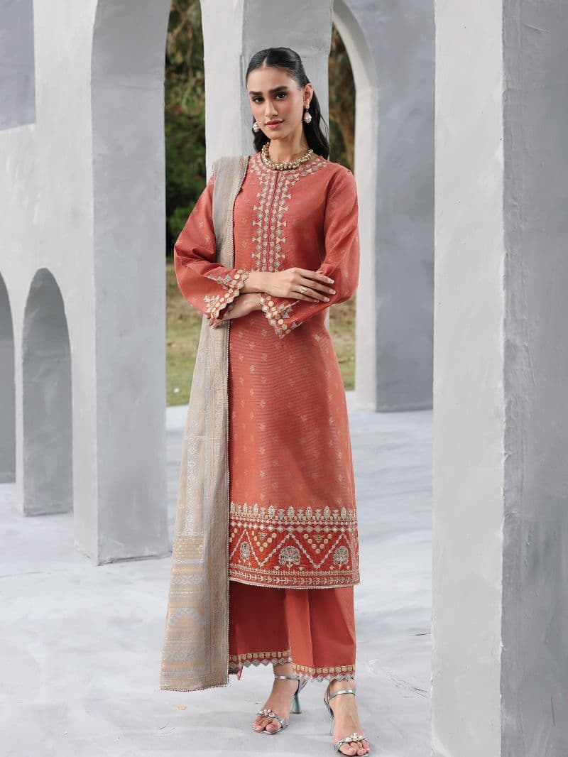 Embroidered Jacquard Suit - EWU6V3-33461-3P