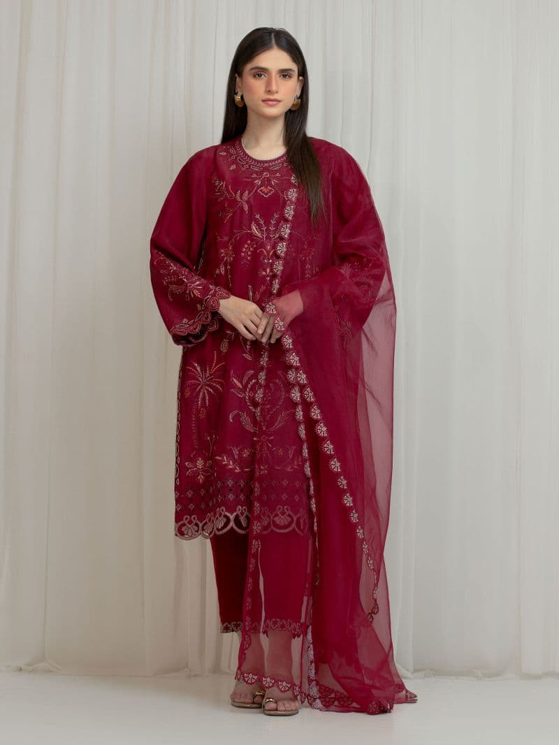 Embroidered Silk Suit - EWU6V24-32102-3P thumbnail