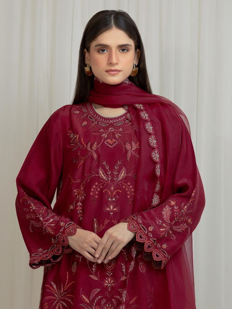 Embroidered Silk Suit - EWU6V24-32102-3P thumbnail