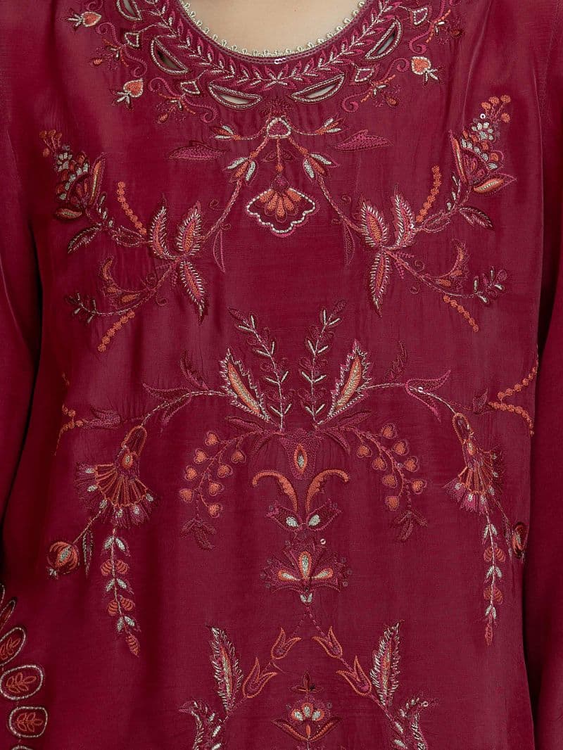 Embroidered Silk Suit - EWU6V24-32102-3P thumbnail