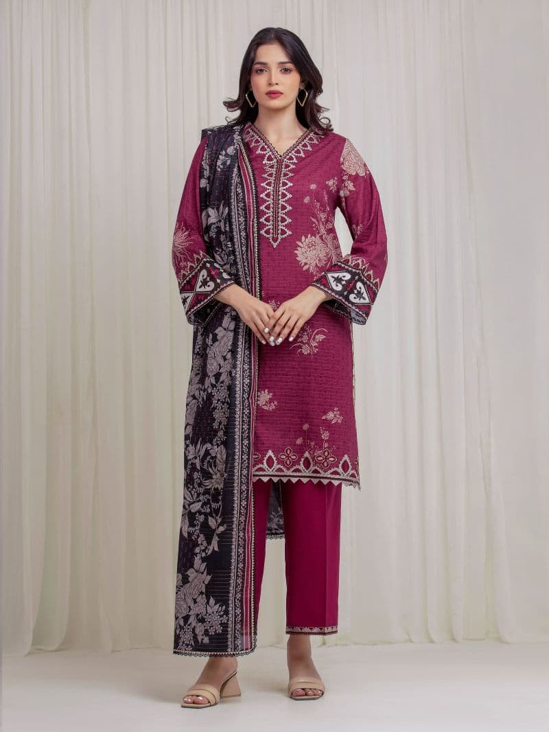 Embroidered Zari Lawn Suit - EWU6V23-33407-3P