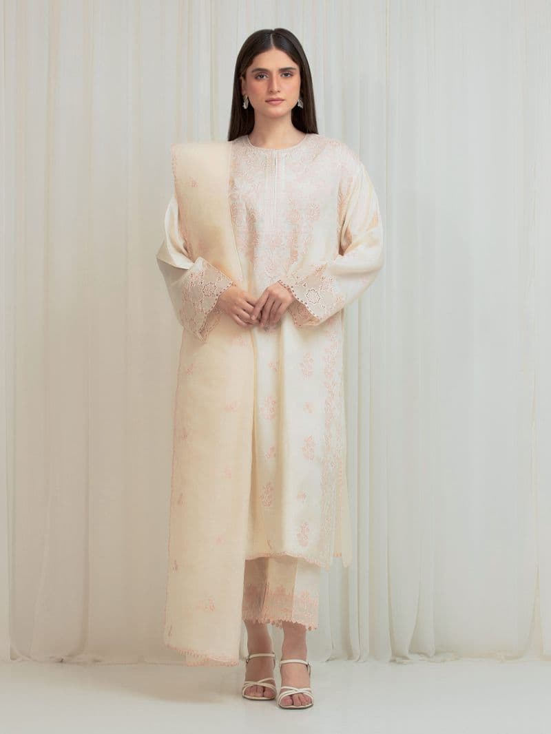 Embroidered Silk Suit - EWU6V24-32103-3P