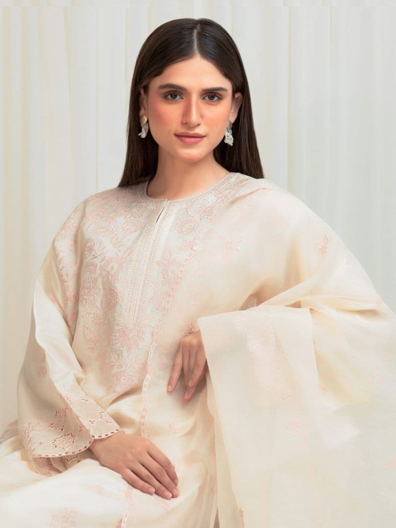 Embroidered Silk Suit - EWU6V24-32103-3P