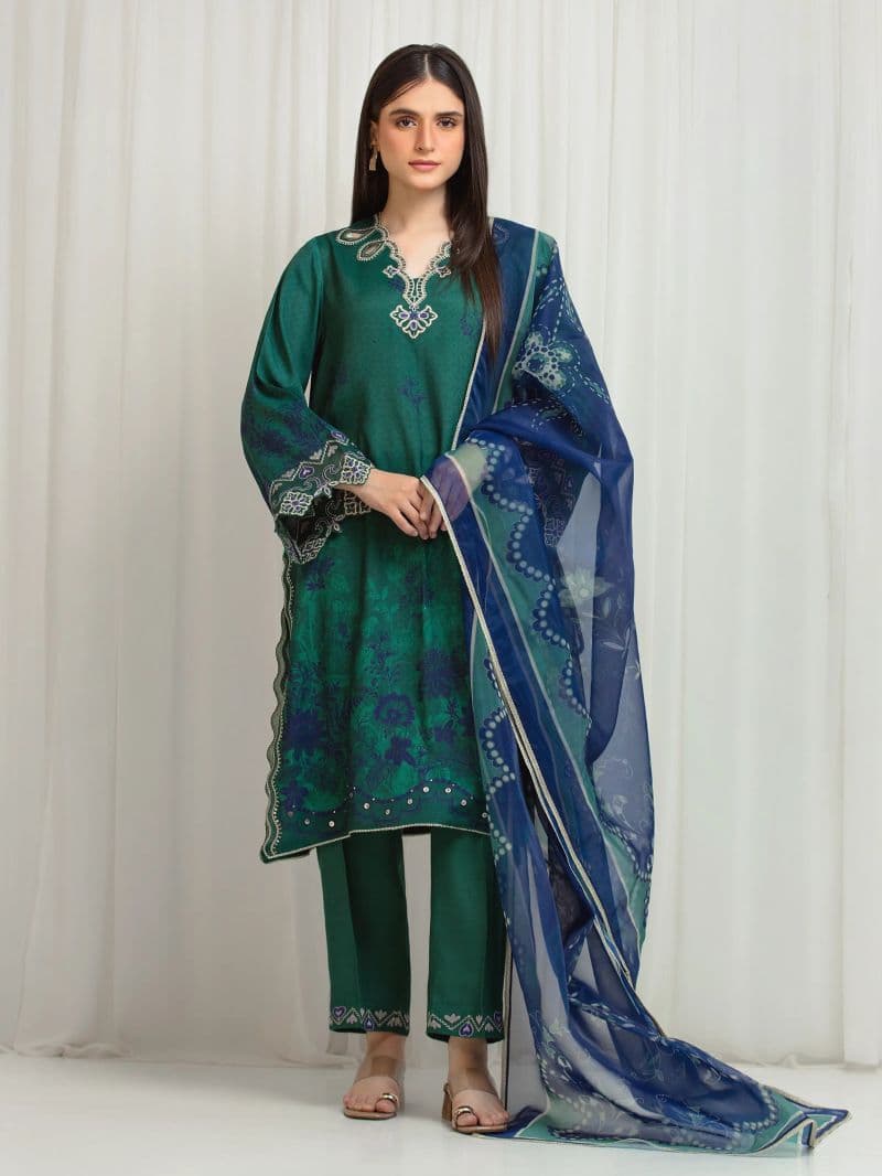 Embroidered Raw Silk Suit - EWU6V16-33531-3P thumbnail