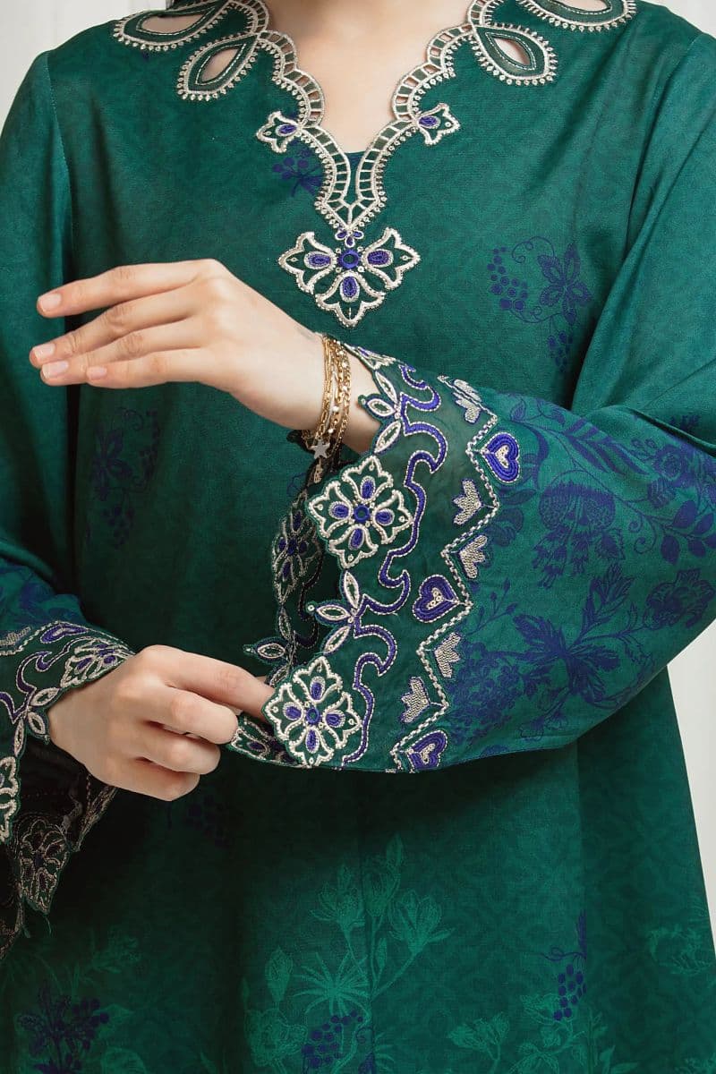 Embroidered Raw Silk Suit - EWU6V16-33531-3P thumbnail