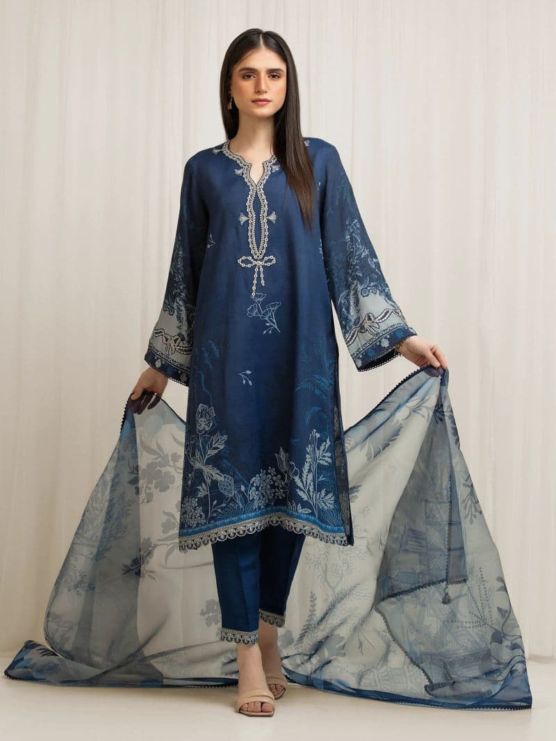 Embroidered Raw Silk Suit - EWU6V16-33532-3P thumbnail