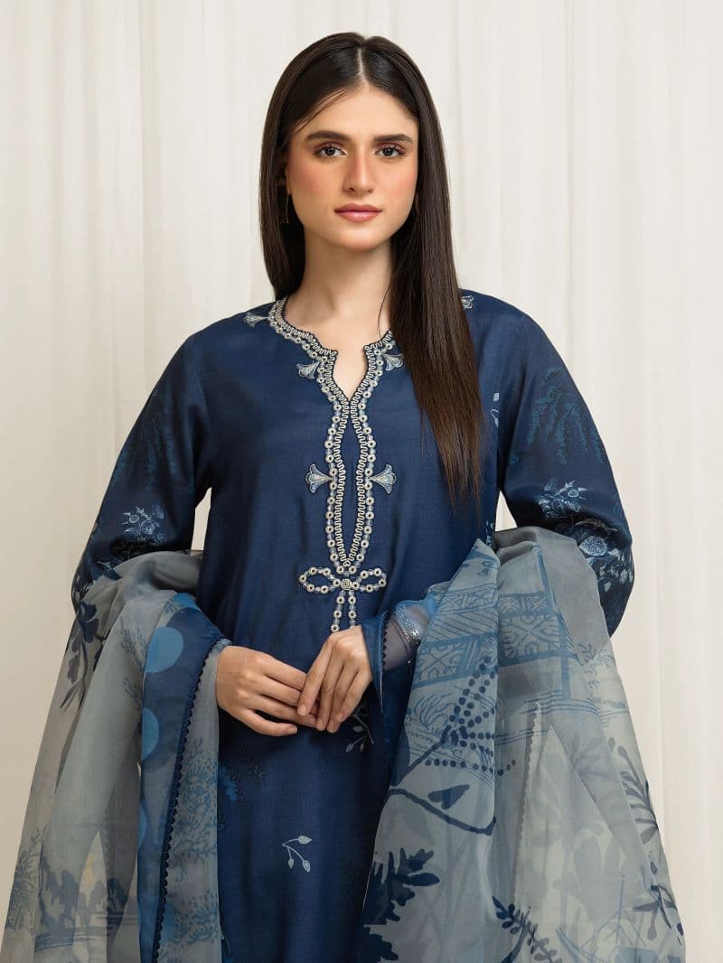 Embroidered Raw Silk Suit - EWU6V16-33532-3P thumbnail