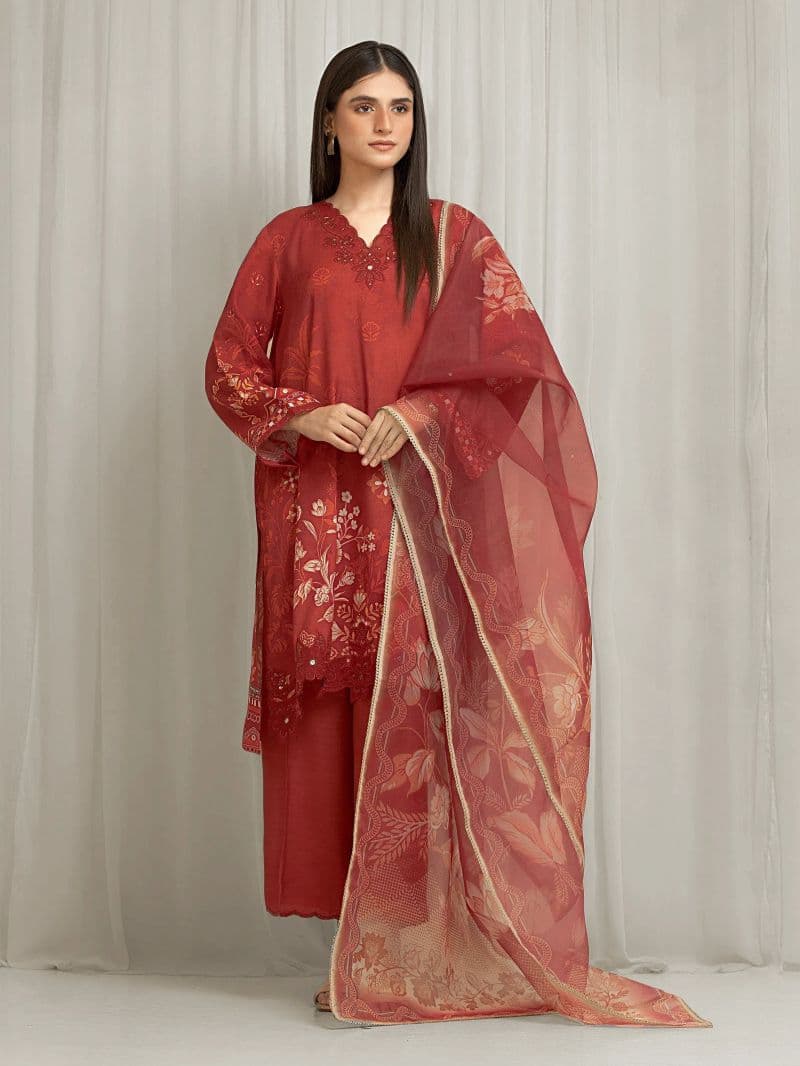 Embroidered Raw Silk Suit - EWU6V16-33537-3P thumbnail