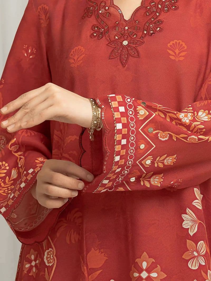 Embroidered Raw Silk Suit - EWU6V16-33537-3P thumbnail