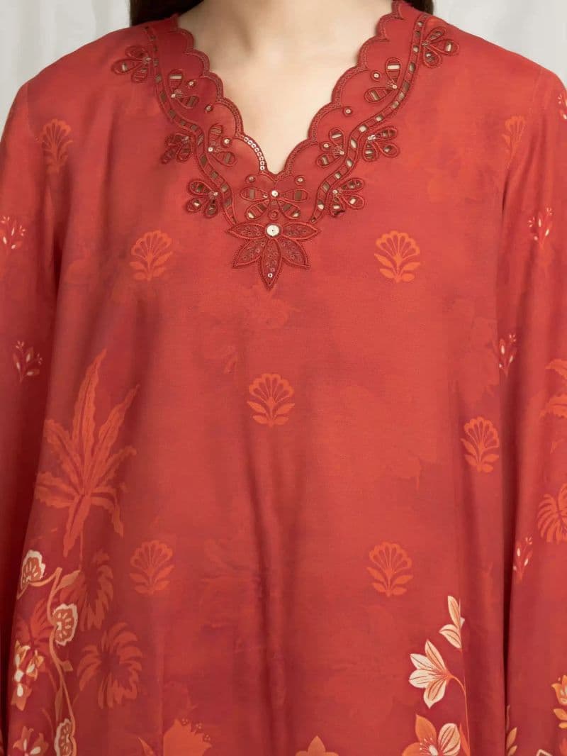 Embroidered Raw Silk Suit - EWU6V16-33537-3P thumbnail