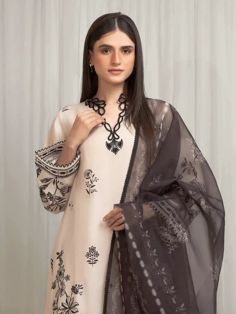 Embroidered Raw Silk Suit - EWU6V16-33533-3P thumbnail