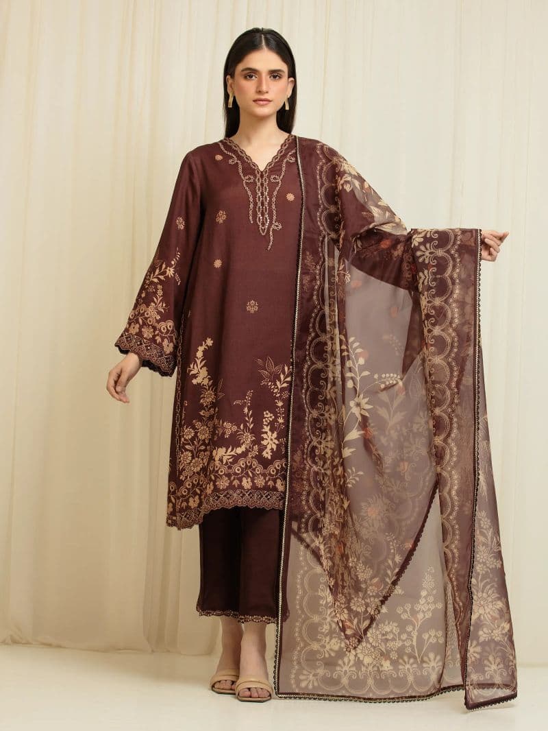 Embroidered Silk Suit - EWU6V16-33538-3P thumbnail