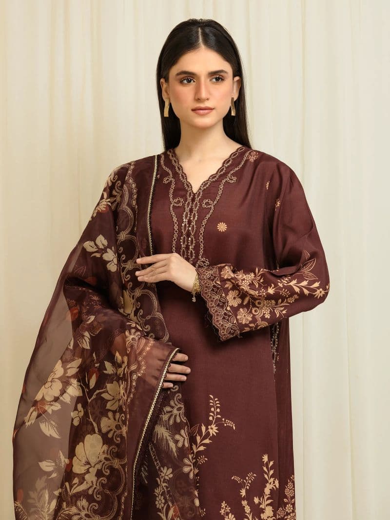 Embroidered Silk Suit - EWU6V16-33538-3P thumbnail