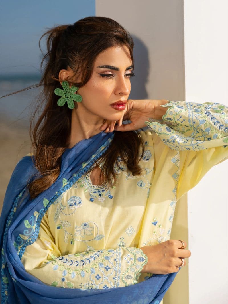Embroidered Cambric Suit - EWU6V2-33453-3P